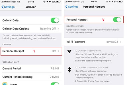 فعال کردن Personal hotspot در iOS 11
