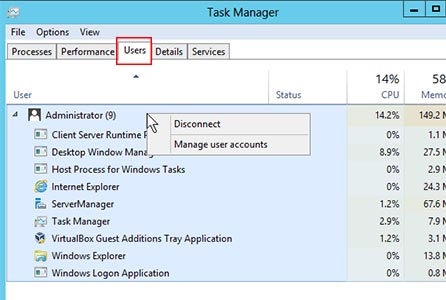 زبانه Users در Task Manager ویندوز