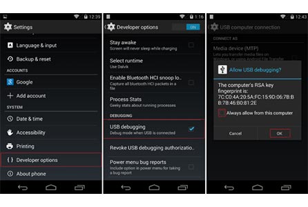 فعال سازی usb debugging در اندروید