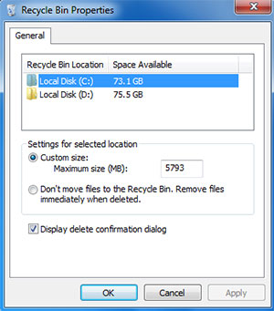 تنظیمات سطل آشغال ویندوز 