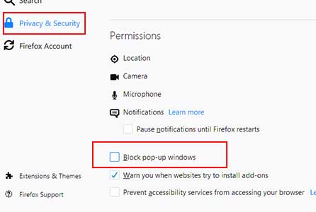 جلوگیری از اجرای پاپ آپ در فایرفاکس