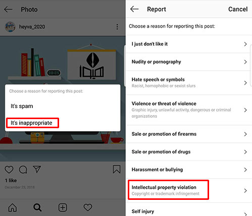 ریپورت کپی رایت در اینستاگرام