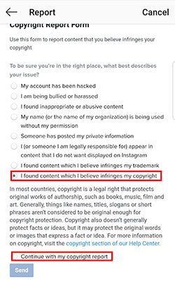 ریپورت کپی رایت در اینستاگرام