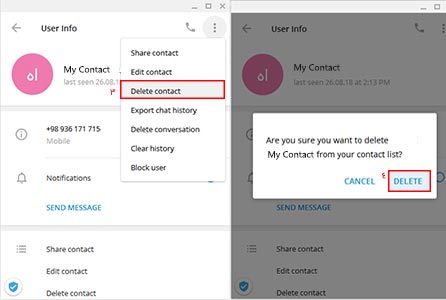 روش حذف یک مخاطب در تلگرام