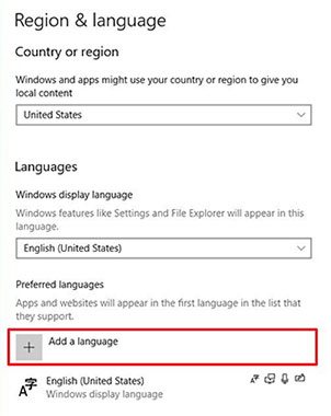 تنظیمات زبان ویندوز 10 