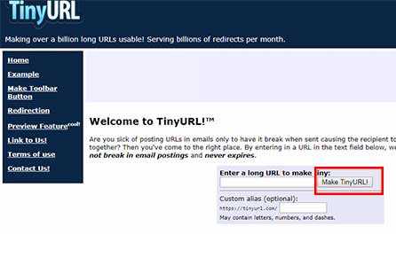 سایت کوتاه کننده لینک TinyURL
