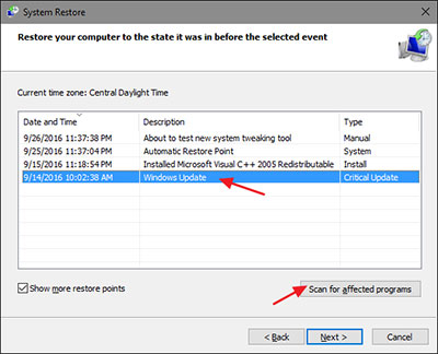 system restore در ویندوز
