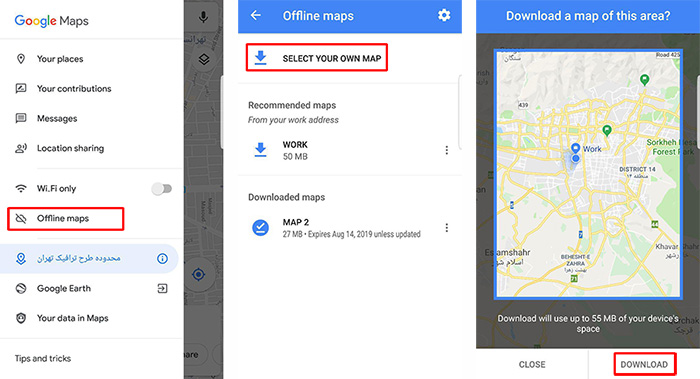 نقشه های آفلاین در گوگل مپ