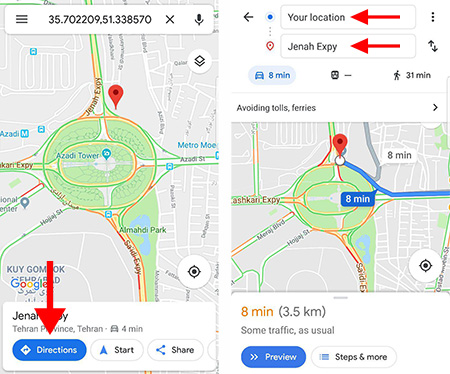 مسیریابی در گوگل مپ 